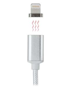 Magnetic cable USB Apple Lightning 1m silver textile braid