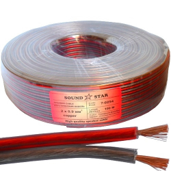 Acoustic cable 2 x 0.5 mm2 CCA transparent red-black PVC